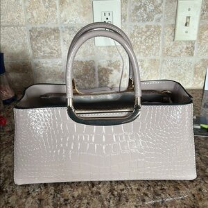 NWOT… Fax… Cream Crocodile-Embossed Satchel with gold Hardware